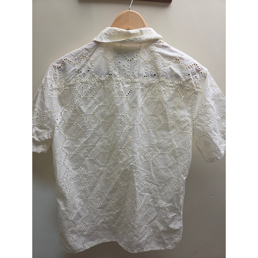 Hollister Mens Small White Eyelet Embroidered Short Sleeve Button Up Shirt New - Picture 7 of 10